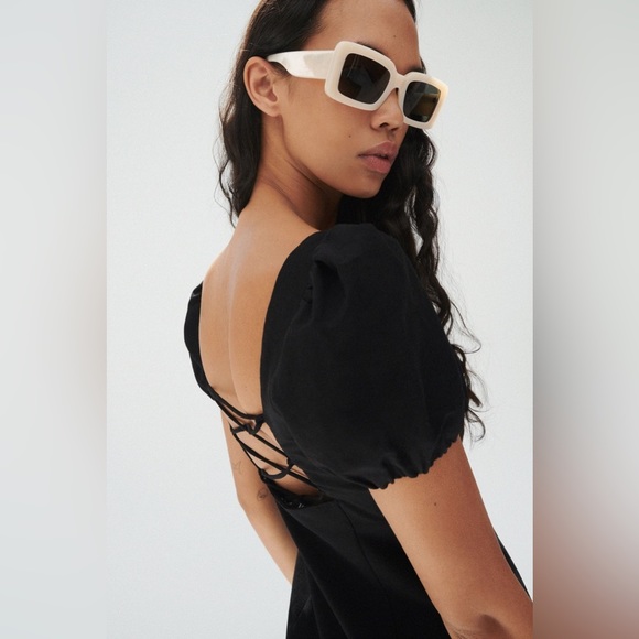 Zara linen blend little black dress bohemian milkmaid mini linen - Picture 8 of 10